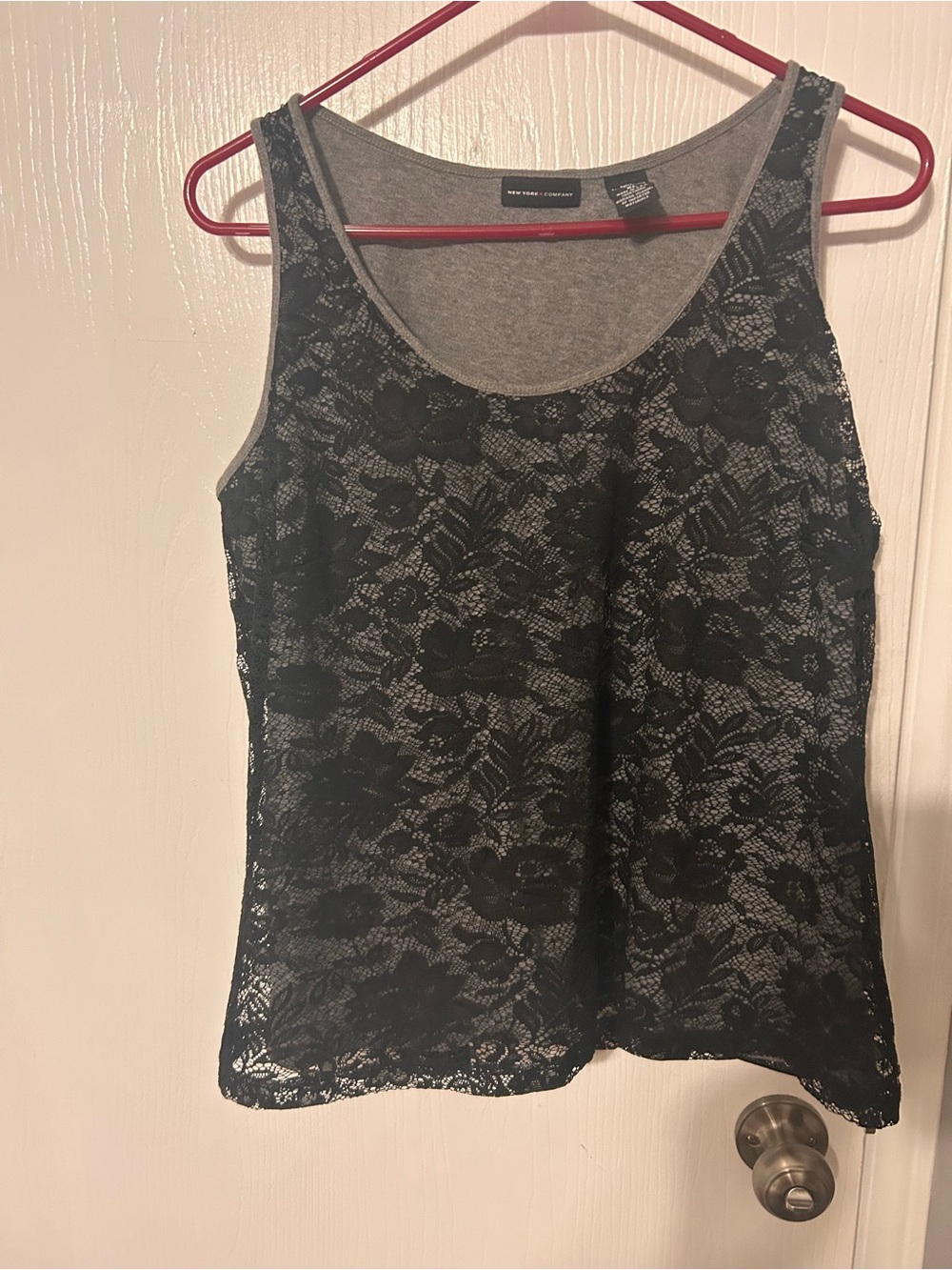 New York & Company Black Lace Overlay Tank Top
